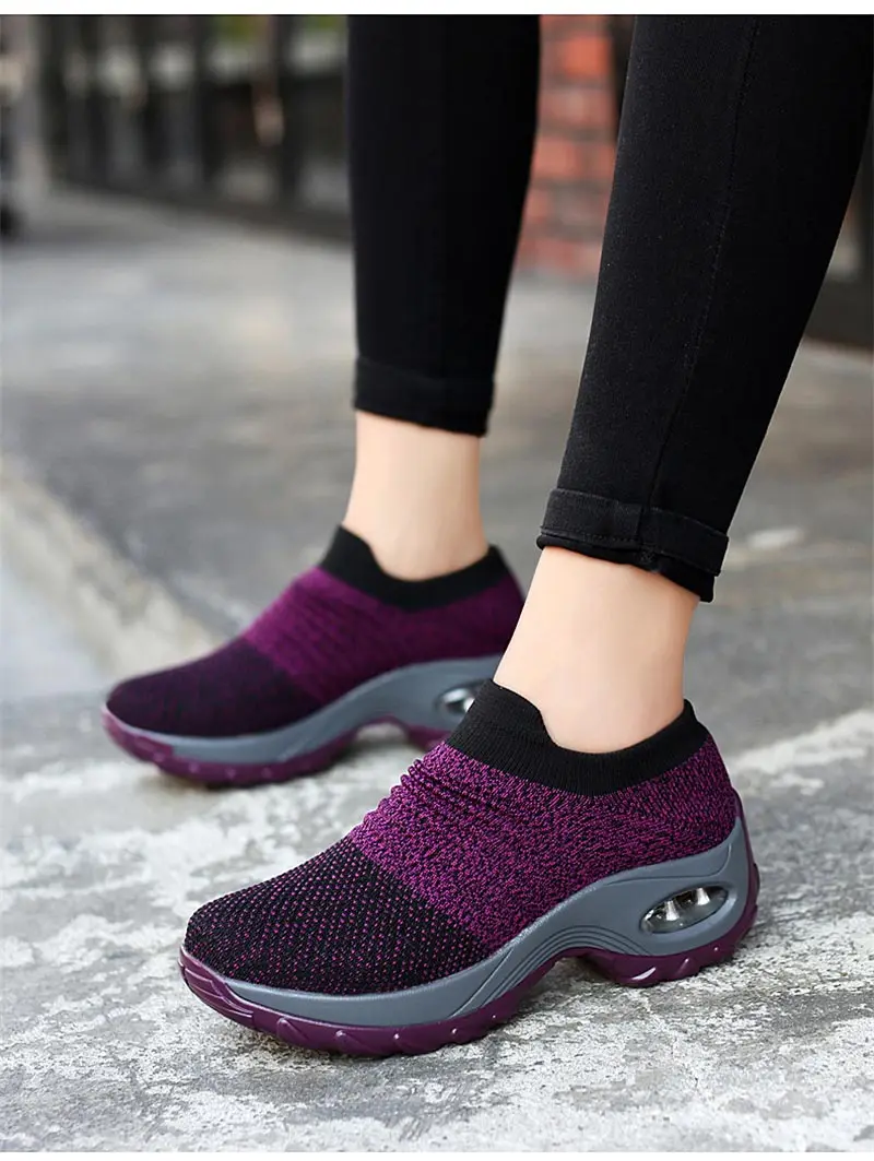 Женские спортивные кроссовки на платформе, большие размеры, женская спортивная обувь, женская обувь для бега на толстой подошве, черные, фиолетовые, A-394