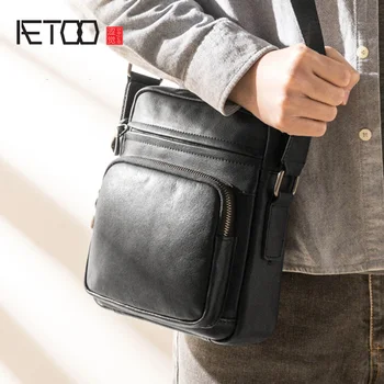 

AETOO Casual leather slant bag, soft leather men's shoulder bag, head leather hundred with trend personality small bag