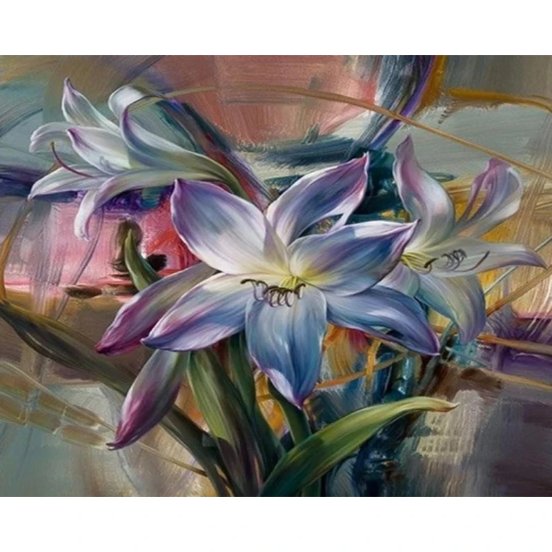 Painting-By-Numbers-For-Adults Realistic Flowers Lily Oil Painting By Numbers Set Gift Coloring Number Canvas | Дом и сад