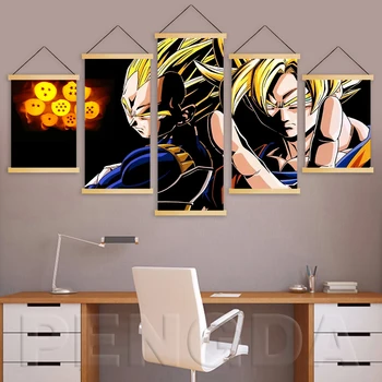 

Home Decor Print 5 Panel Anime Dragon Ball Goku Pictures Canvas Poster Wall Art Wooden Scroll Hanging Painting For Living Room
