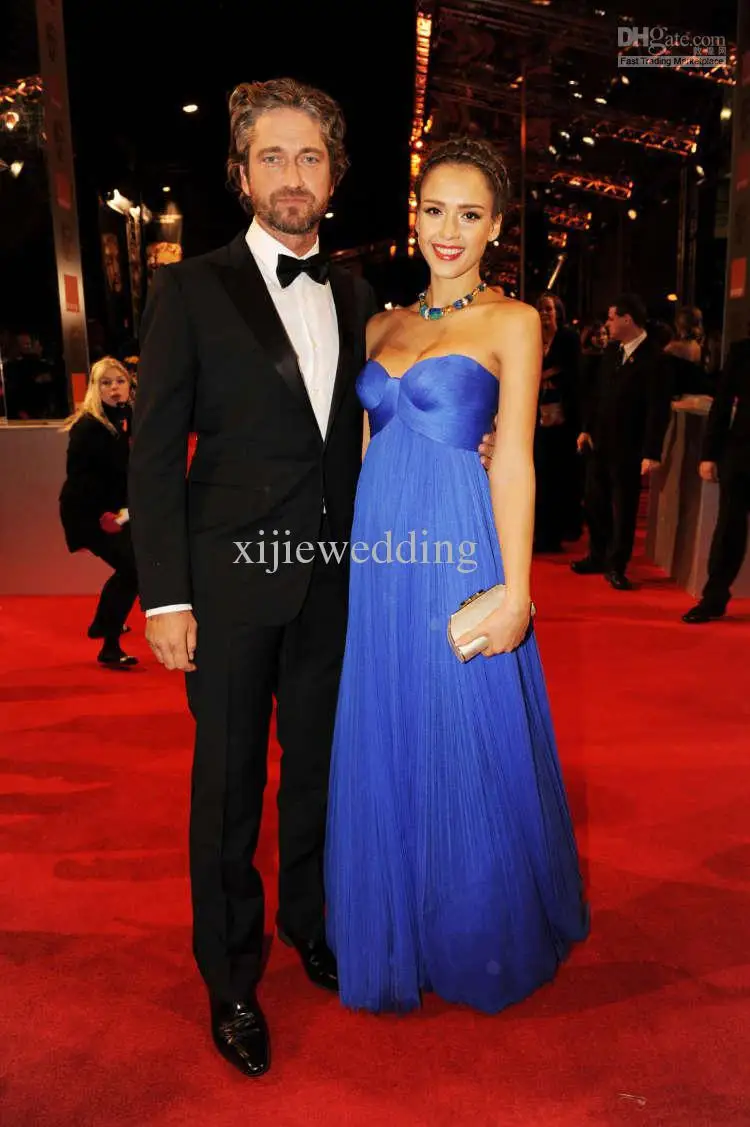

2019 new vestidos Custom Made Elegant Strapless Royal Blue Empire the Oscar Gown by Jessica Alba Celebrity bridesmaid Dresses