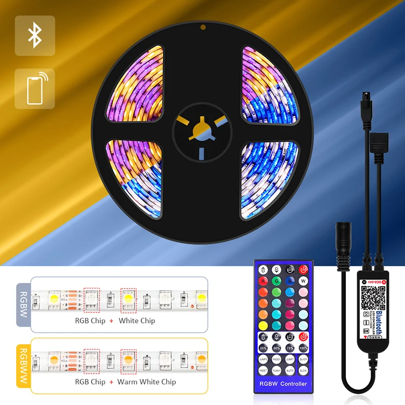 1set 5050 5M 300LEDs/ 10M 600LEDs IP65/IP20 Waterproof RGBW/RGBWW LED Strip + EU/US 12V Adapter+40Key Bluetooth controller | Освещение