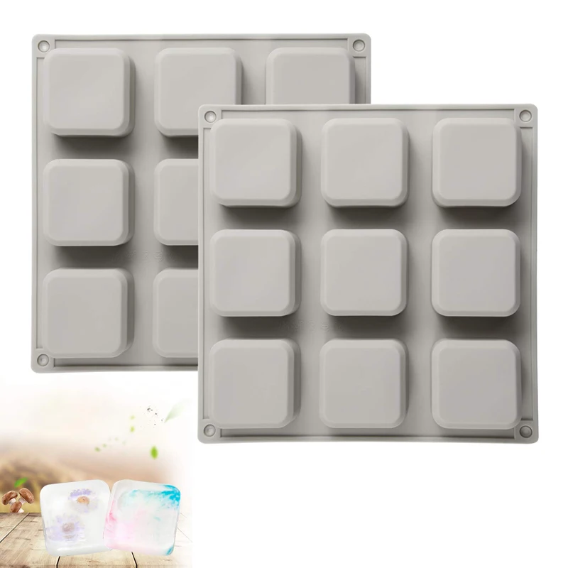 1 Pack Silicone Soap Molds 9 Cavities Square Soap Mold DIY Handmade Silicone Baking Mold Moulds for Making