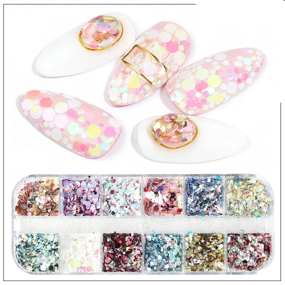 

Mix Round Hexagon Flakes Nail Sequins Holographic Glitter Sparkles 3D Stars Mermaid Slices Nail Art Decorations Manicure