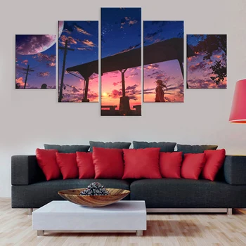 

Hd Printed Landscape Anime Sunset Glow 5 Pieces Artwork Modular Poster Painting Canvas For Living Room Home Decor Framework