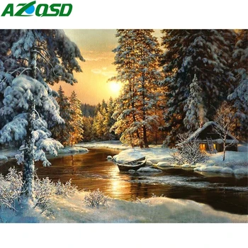

AZQSD Paint By Number Canvas Winter Lake Painting Kits DIY Decor For Home Coloring By Numbers Forest Scenery Unique Gift