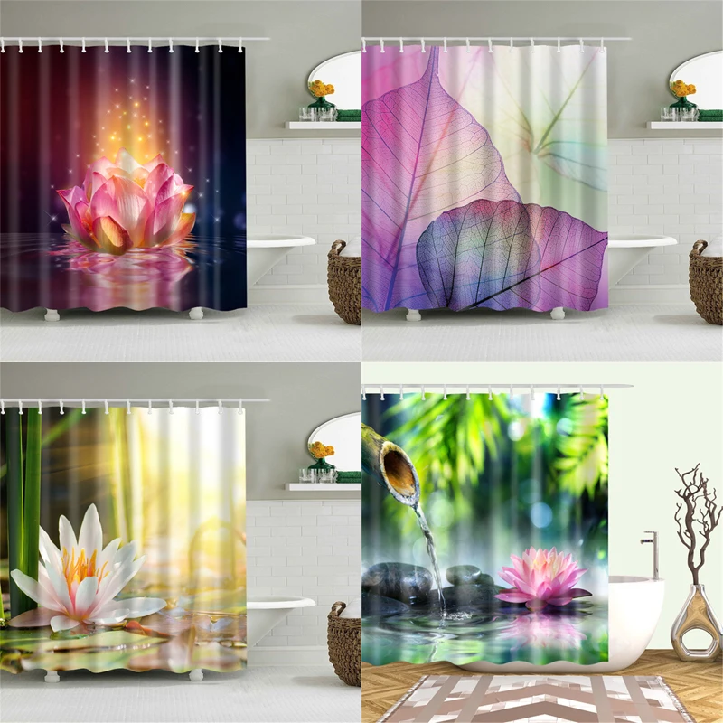 

Занавеска для душа с бамбуковыми цветами лотоса, 180 Х200 см