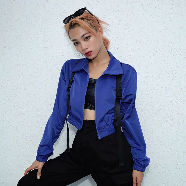 

Women Jacket Spring/Autumn Solid Blue Lapel Long Sleeved Cool Sexy Short Jacket Lady Stylish Tops Trendy Coat Streetwear