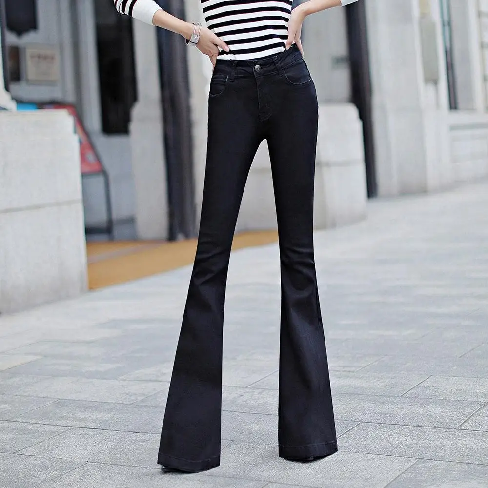 [Высокая эластичность] повседневные джинсы с высокой талией, женские брюки на весну и зиму, эластичные узкие расклешенные брюки