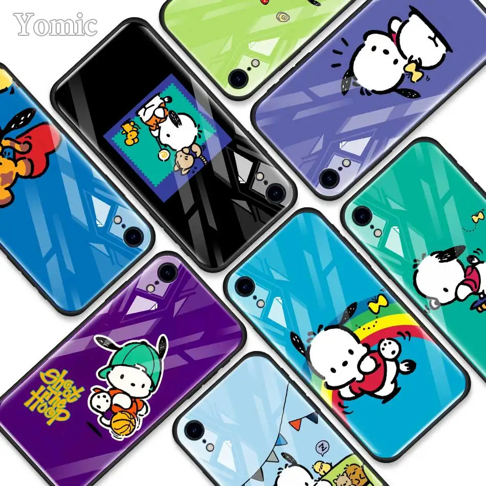 

Cartoon Pochacco Dogs Tempered Glass Case for Apple iPhone XR 7 8 6 6S Plus X XS MAX Soft Edge Mobile Phone Bag Cover Shell