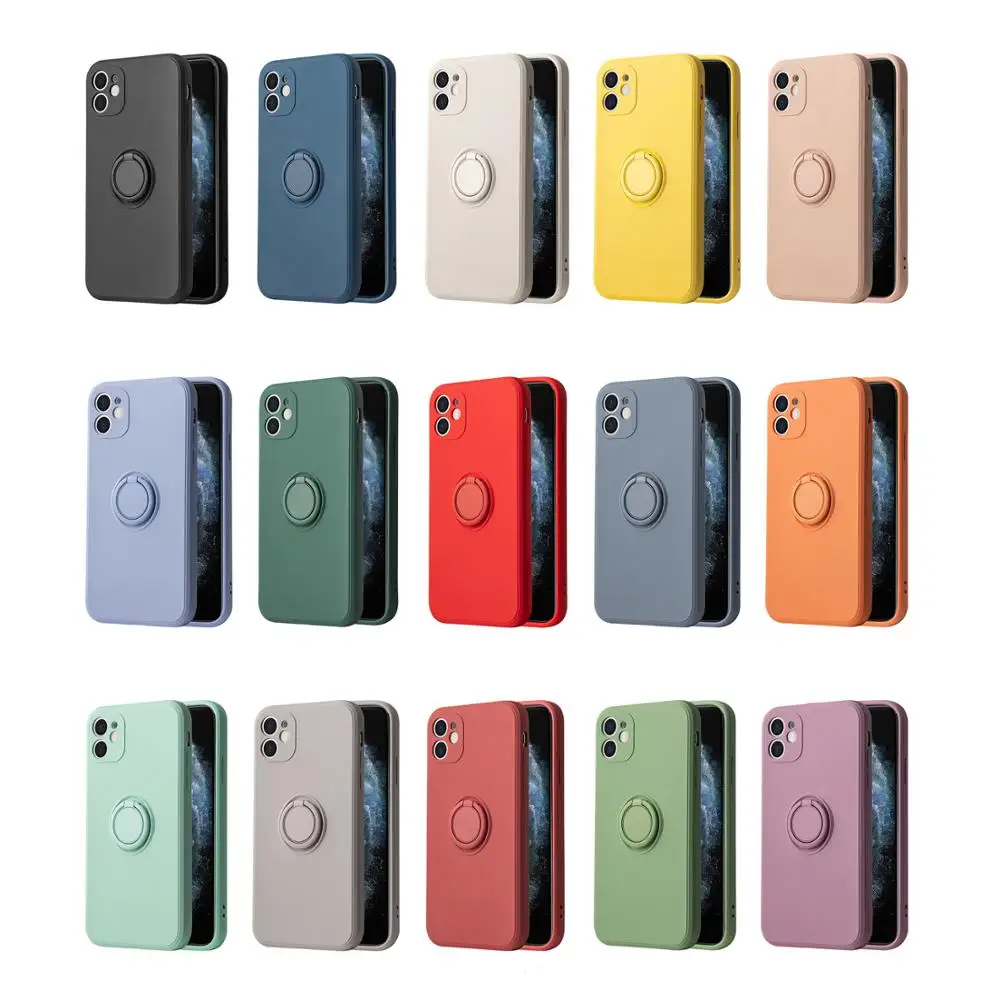 Candy Color Matte Silicone Case For iPhone 11 12 Pro XR XS Max X SE 2020 7 8 Plus Finger Ring Grip Car Magnetic Shockproof Cover | Мобильные