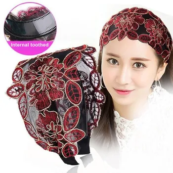

High Quality Floral Non-slip Headband with Tooth Lace Embroidery Wide Hair Band Women Hair Accessories