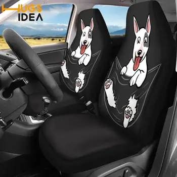 

HUGSIDEA 2Pcs Universal Car Seat Protector Cover Bull Terrier Printed Dust/Dirty-Anti Auto Front Seat Cover Car Interior Decor