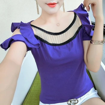 

2020 New Summer Fashion Sexy Tassel Hollow Out T-shirt Women Cotton Off Shoulder Tops Korean Clothes Shirt Ropa Mujer Tee T01910