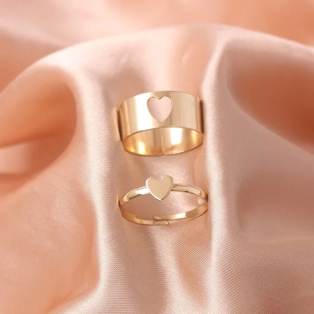 2Pcs Heart Magnet Couple Rings Punk Cuban Chain Charm Paired Rings For Lp Lovers Friend Adjustable Jewelry Party Gift Trend New Style 22