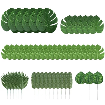 

90 Pieces 6 Kinds Artificial Palm Leaves Tropical Leaves Decorations for Jungle Party Decorations Beach Birthday Luau Hawaiian P