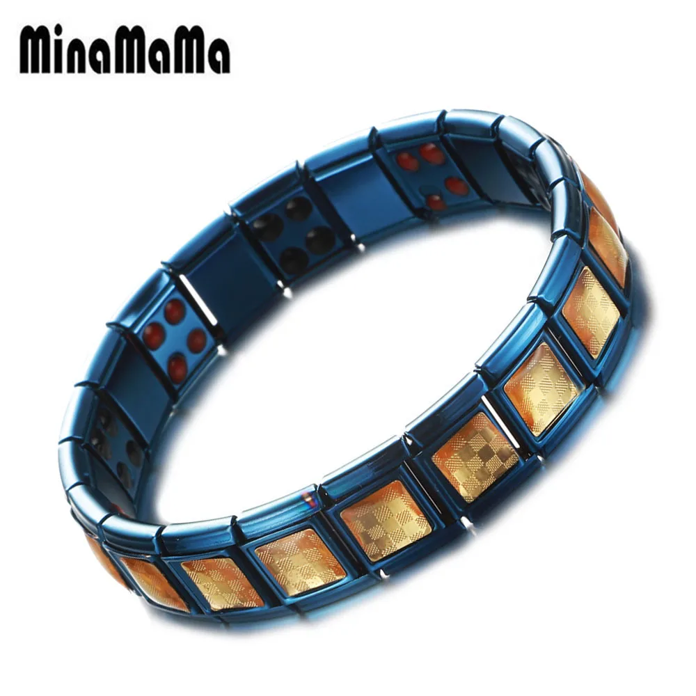 Из нержавеющей стали синий золотой фольги дизайн энергии оздоровительный германий магнитный браслет для мужчин лечение артрита браслеты