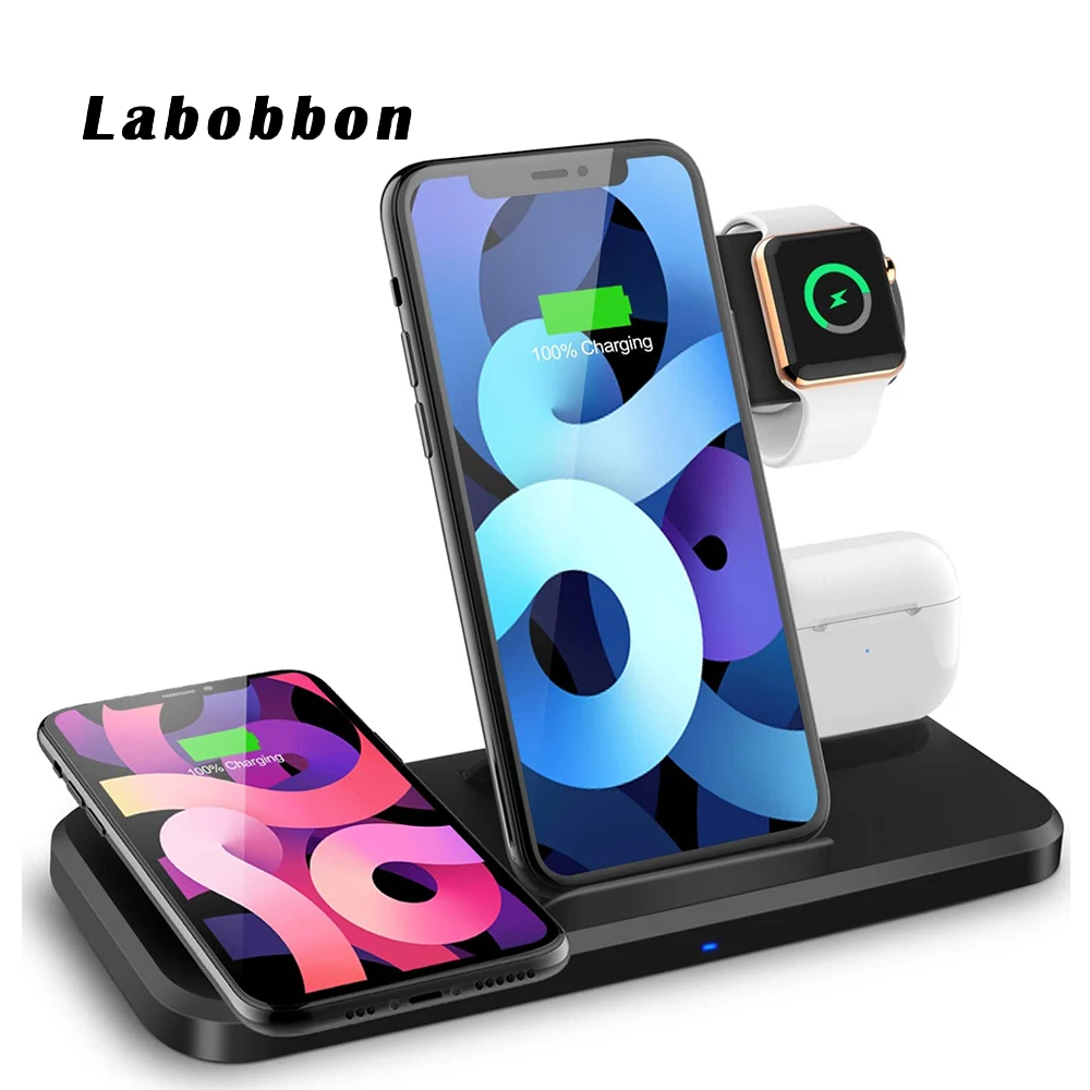 Labobbon 15W Fast Charging Dock Station for AirPods Pro iWatch 6 SE 5 4 Wireless Charger Stand 4 in 1 For iPhone 11 Pro Max XS X afbeelding