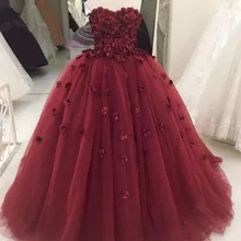 Бургундское бальное платье с жемчужным вырезом длинное платье для выпускного вечера 3D Ручная работа цветы Формальные Вечерние платья на шнуровке Vestidos