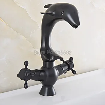 

Black Oil Rubbed Brass Basin Faucet Dolphin Shape 360 Swivel Bathroom Faucet Dual Cross Handle Vanity Sink Mixer Taps Lsf842