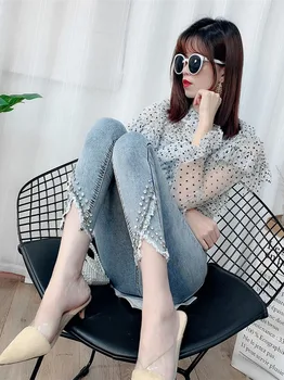 

High Waist Jeans Women 2020 New Spring and Autumn Heavy Industry Chic Slim Fit Pencil Pants Womens Clothing Streetwear Plus Size