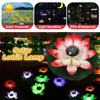 

LED Energy Saving Lotus Lamp For Garden Pool Pond Fountain Decoration 18-28cm Artifical Floating Lotus Solar Powered Night Light