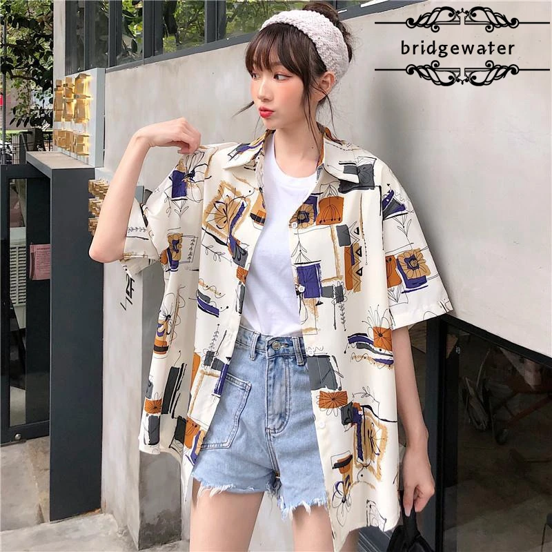

Retro shirt summer new niche loose thin women short-sleeved sunscreen casual polyester fashion collar shirt