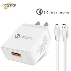 KISSCASE универсальный набор быстрой зарядки 18 Вт быстрое зарядное устройство QC 3,0 Сетевое зарядное устройство для телефона + 5V5A type-C провод USB