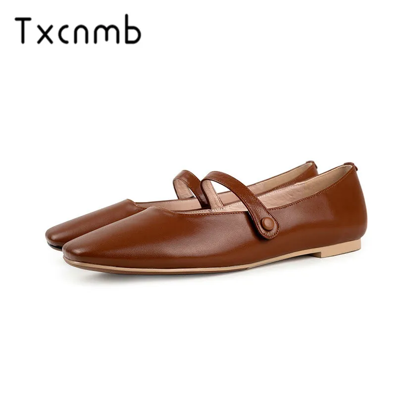 

TXCNMB New Fashion Sexy Genuine Leather Women Pumps Summer Square Toe Low Heels Party Prom Office Shoes Woman