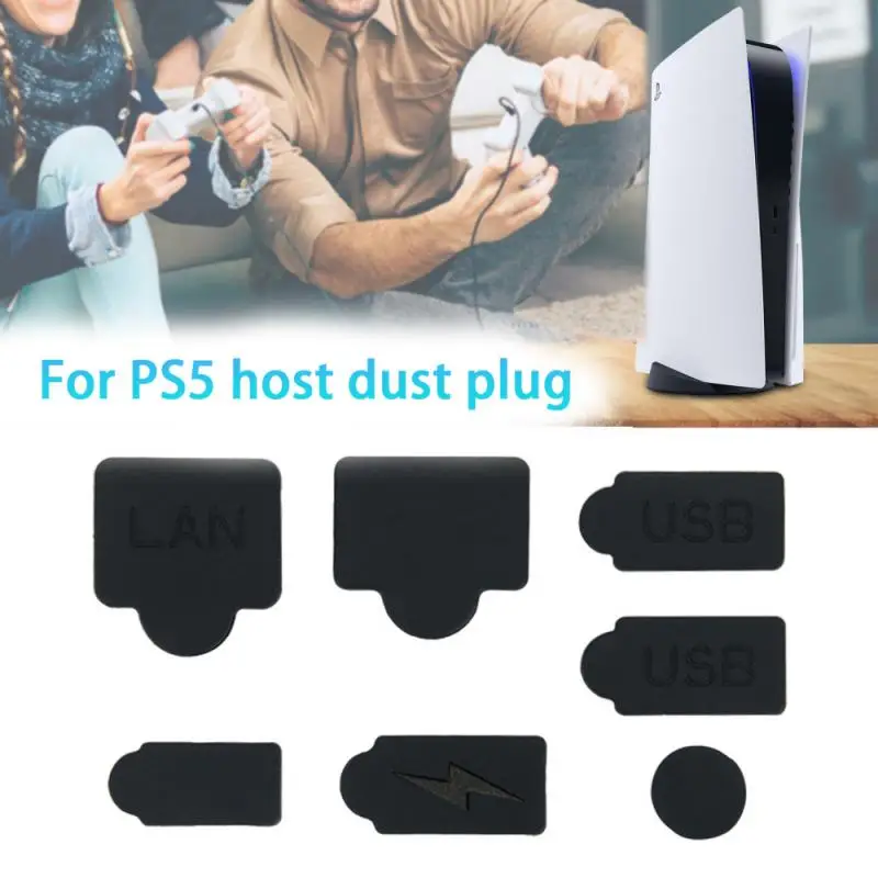 7pcs Black Silicone Dust Plugs Set USB HDM Interface Anti-dust Cover Case Dustproof Plug For PS5 Game Console Accessories Parts |