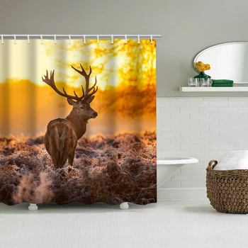 

Sunset Fawn Shower Curtain Animal Landscape Printing Bathroom Partition Curtain Waterproof Curtain Curtain Multiple Sizes