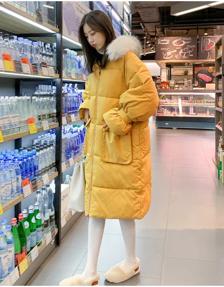 

2019 Winter New Style down Jacket Women's Long Korean-style Loose Cotton Coat over-the-Knee Thick Solid Color down Coat Fashion