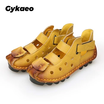 

Gykaeo Women Genuine Leather Sandals Summer Cowhide Shoes Ladies Chaussure Femme Vintage Casual Flats Sandal Zapatos Mujer 2020