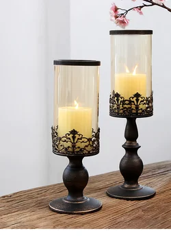 

Iron Retro Candlestick Glass Romantic Candle Holder Home Restaurant Dinner Bougeoir En Verre Tall Glass Candle Holders MM60ZT