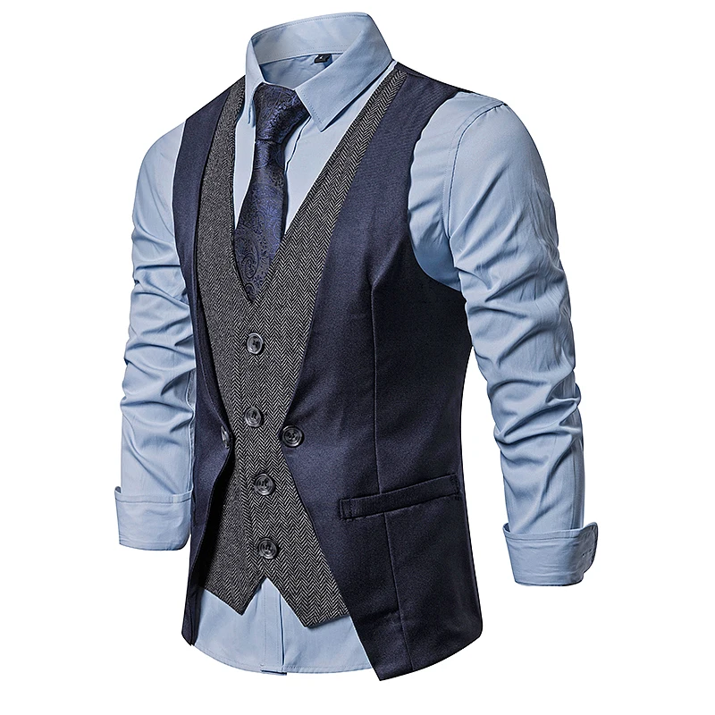New arrival men smart casual suit vest Sleeveless fake two pieces suit vest coat patchwork color Single-breasted Vest plus size New arrival men smart casual suit vest Sleeveless fake two pieces suit vest coat patchwork color Single-breasted Vest plus size