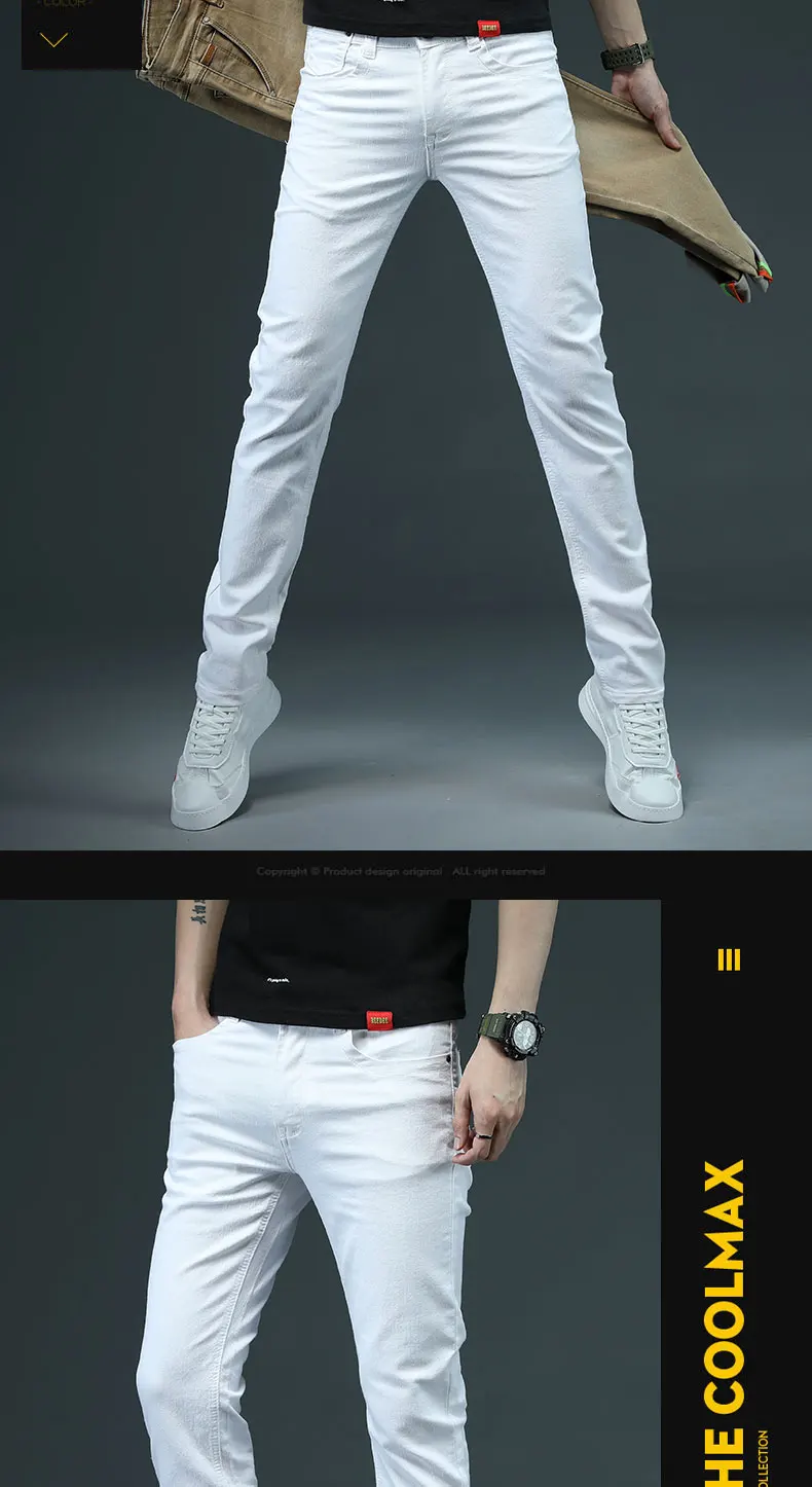 7 Color Men Stretch Skinny Jeans Fashion Casual Slim Fit Denim Trousers Male blue Green Black  Khaki White Pants Male Brand tapered fit jeans