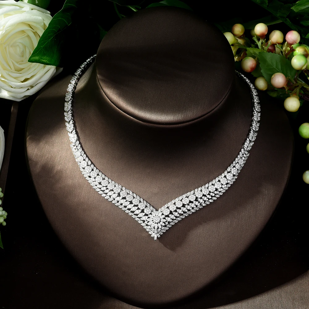 HIBRIDE White Gold Color Leaf Flower African Cubic Zirconia Big Luxury Women Party Wedding Bridal Jewelry Set bijoux femme N-271 - Image 5