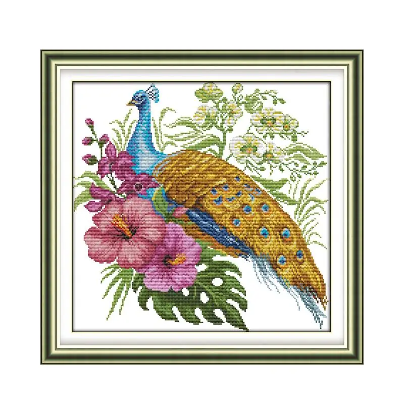 Peacock 3 Cross Stitch Kit Aida 14ct 11ct Count Printed Canvas Stitches