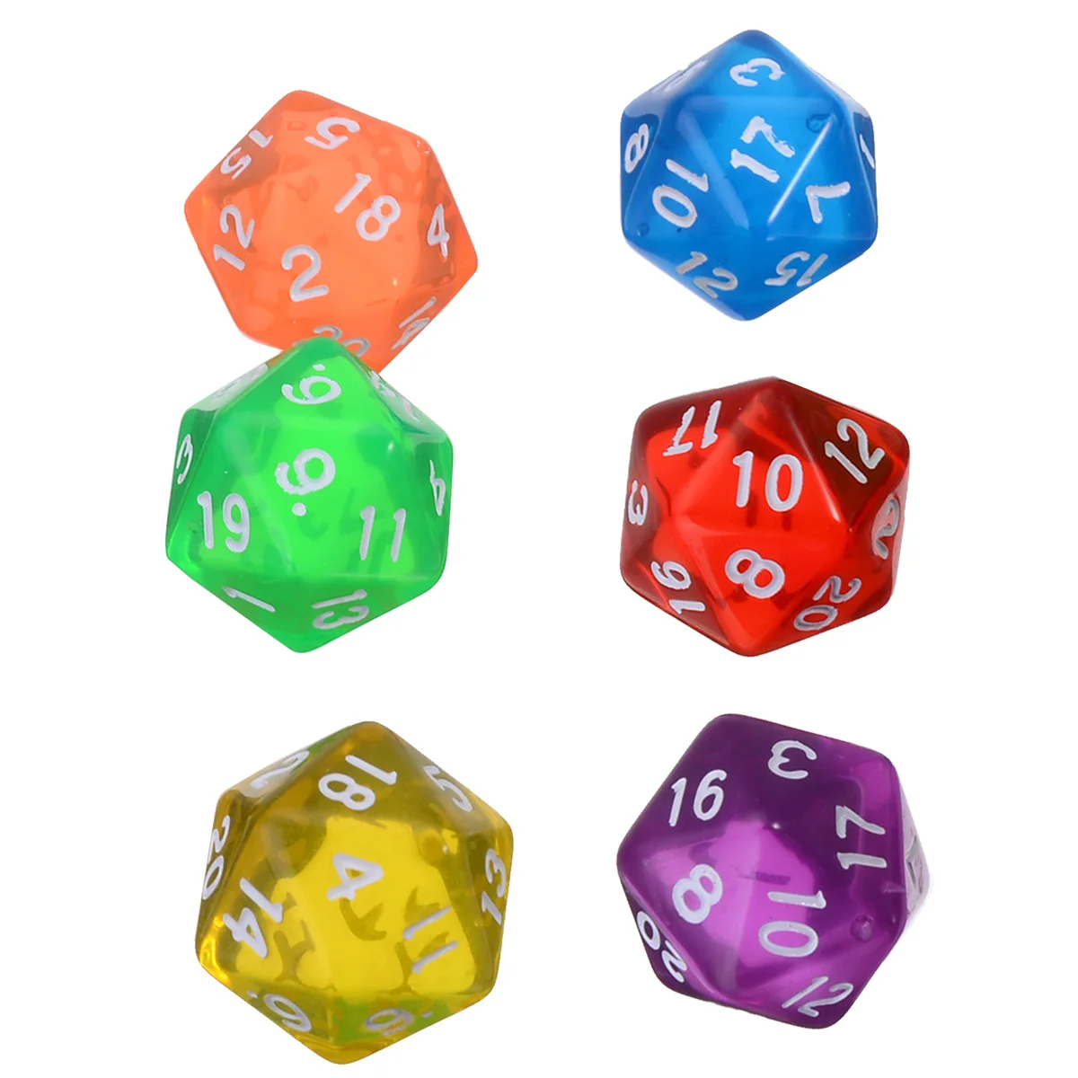 6pcs/set Twenty Sided Dice Clear Dice Set Colorful Funny Outdoor Dices For TRPG Games Dungeons & Dragons Mixed Colors