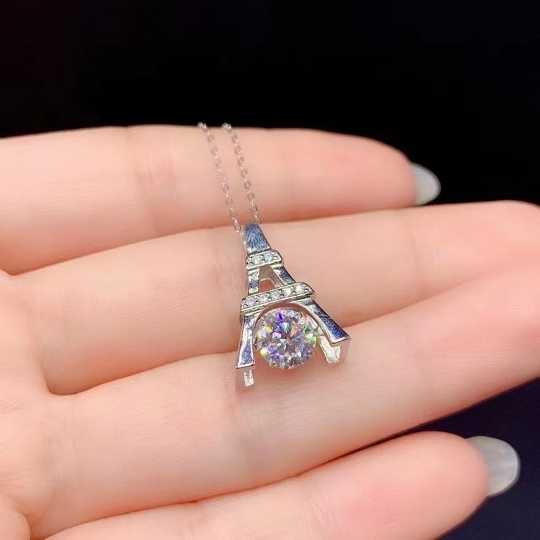 

2021 new 1ct moissanite necklace for women jewelry round 6.5mm size gem color D 925 silver white gold plated good gift