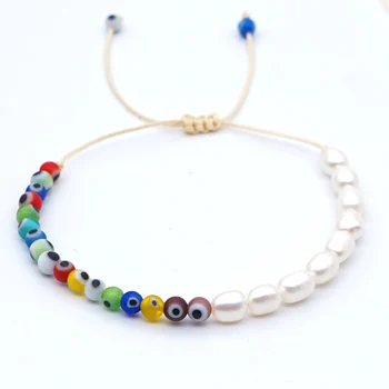 

Go2Boho Natural Beach Pearl Beaded Armband Boho Jewelry Evil Eye Bracelet For Women Bijoux Femme String Adjustable Bracelets