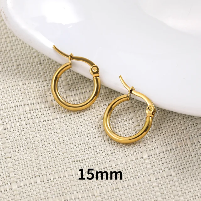 Gold Silver Color Stainless Steel Hoop Earrings for Women Small Simple Round Circle Huggies Ear Rings Steampunk Accessories 21753-1