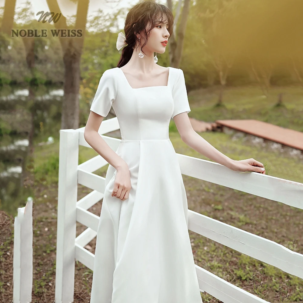 Prom Dress A-Line Short Prom Dress  Cocktail Dresses  Satin  Tea-Length  Sexy Prom Dress with Short Sleeves