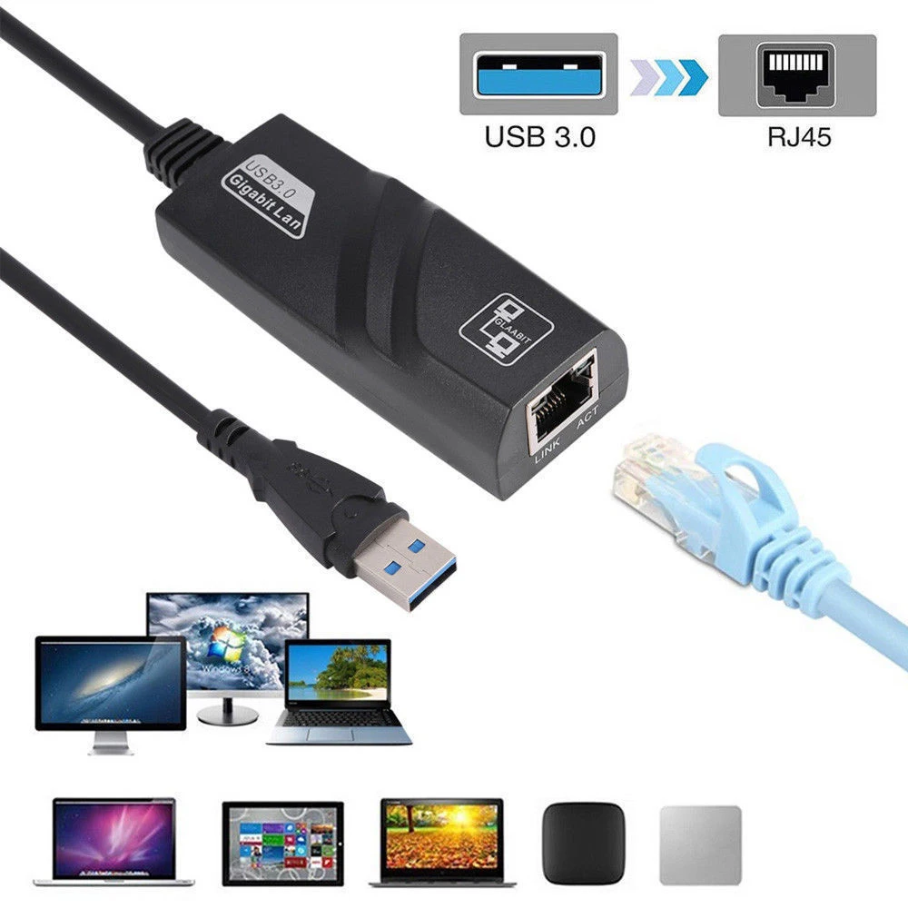 1 шт. USB Ethernet адаптер USB 3,0 до 10/100/1000 Мбит/с Gigabit RJ45 Ethernet cетевой адаптер LAN для ПК Mac поддерживает Uto MDIX