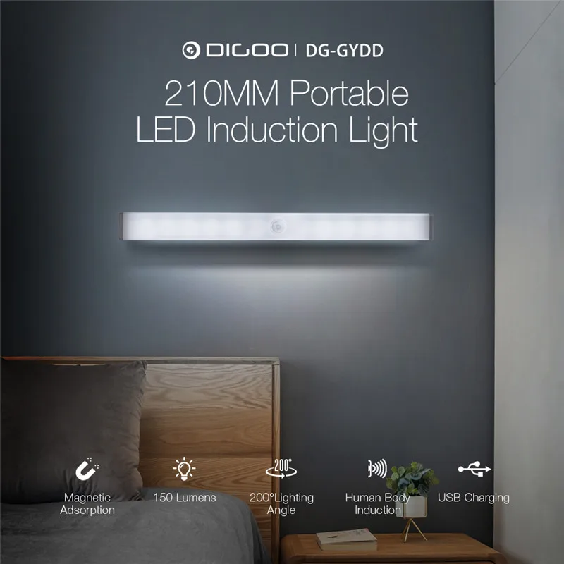 Portable LED Induction Light Magnetic Adsorption USB Charging Sensor Night Light 