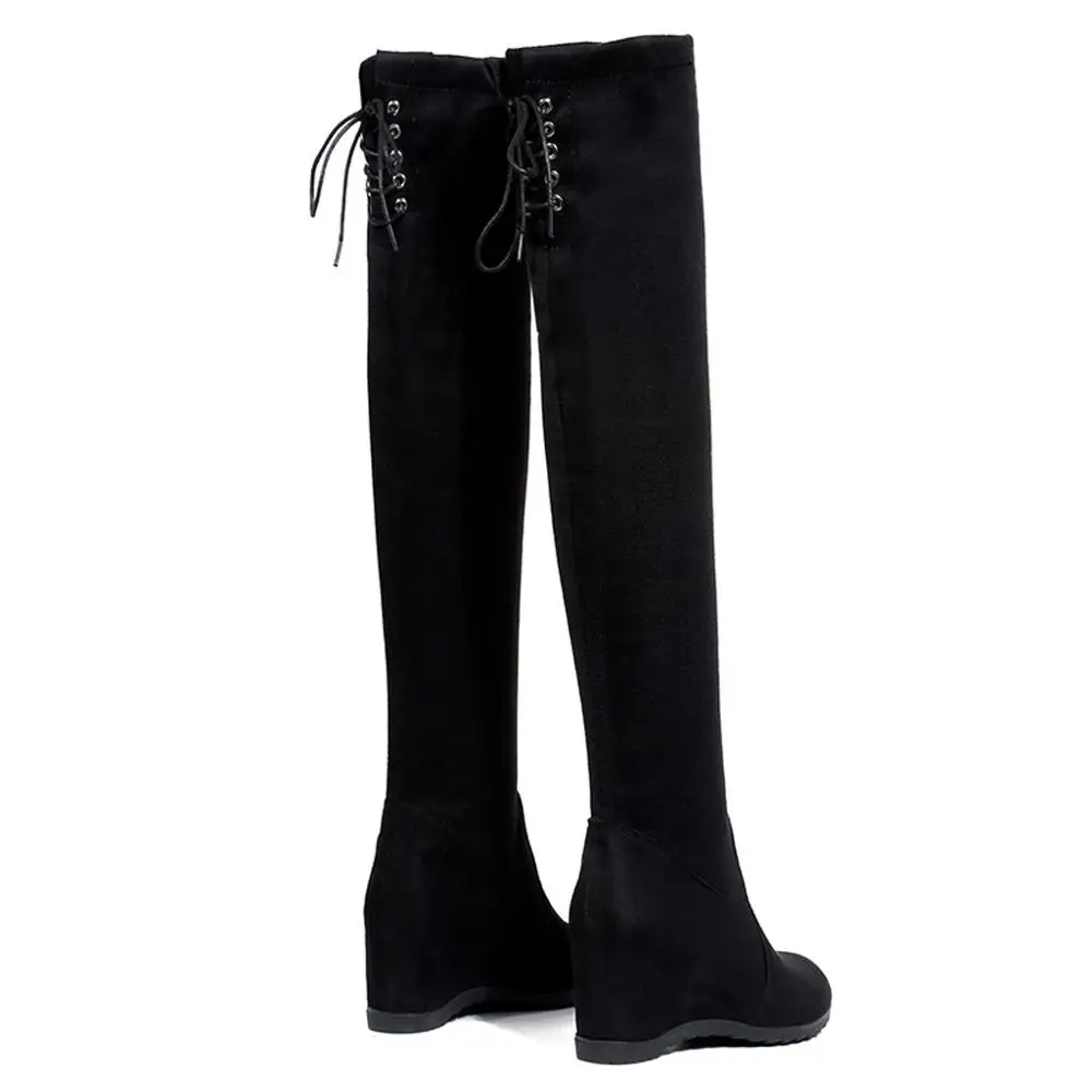 JAYCOSIN; модные сапоги выше колена; женские эластичные сапоги выше колена на платформе; облегающая женская обувь; женские зимние теплые сапоги - Цвет: Black