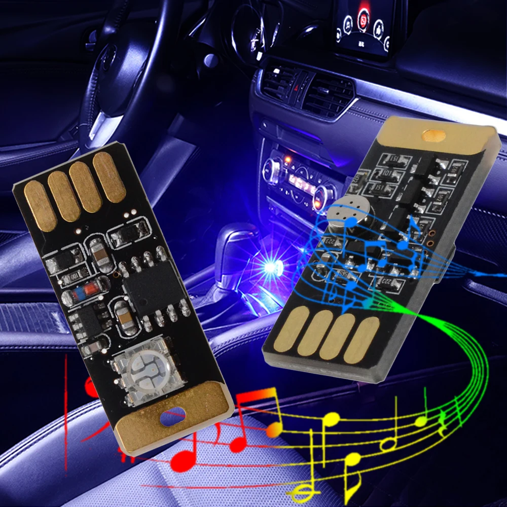 

2X Auto USB LED DC 5V Music Playing Dimmable Light Atmospher Decorative Lamp Lighting Portable Plug and Play RGB Voice Activated