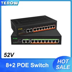Commutateur POE 52V, 10 ports, 8 POE, 10/100 Mbps, avec alimentation interne, Protection contre la foudre, Isolation VLAN, IEEE 802, 3af/at 250 mètres 