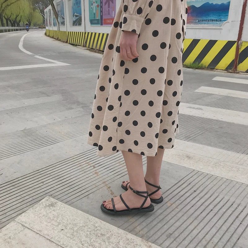 Г. Новые женские сандалии на плоской подошве в минималистическом стиле с круглым носком и двойным тонким ремешком Летняя женская обувь с длинной юбкой
