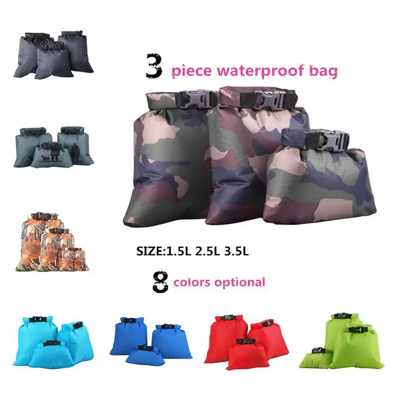 

HobbyLane 3 Piece Each Coated Silicone Fabric Pressure Waterproof Dry Bag Storage Bag Drifting Canoe Rowing Dry Bag 1.5 2.5 3.5L